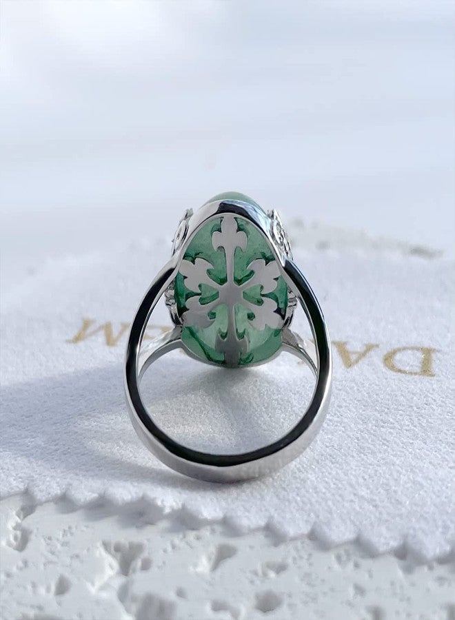 HAIXIAN Natural Geen Jade Stone Crystal Ring,Real Dongling Stone Ring,S925 Sterling Silver Flower Lace Gemstone Ring for Women,Genuine Aventurine Quartz Ring, (Ring_B, 7) - Image 5